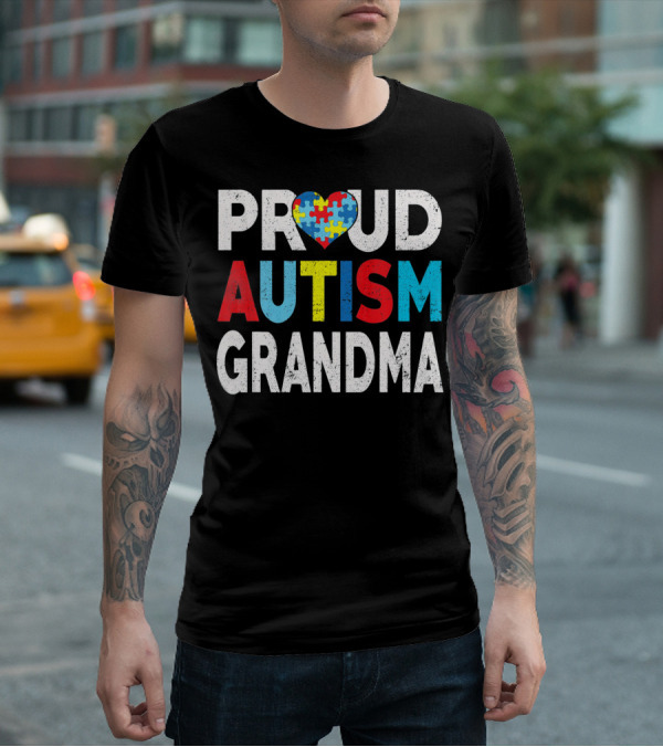 Proud Autism Grandma Heart Puzzle Love T-Shirt