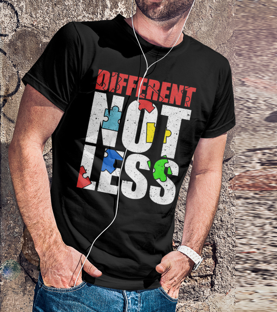 Kids Autism Awareness Different Not Less Puzzle Pieces T-Shirt