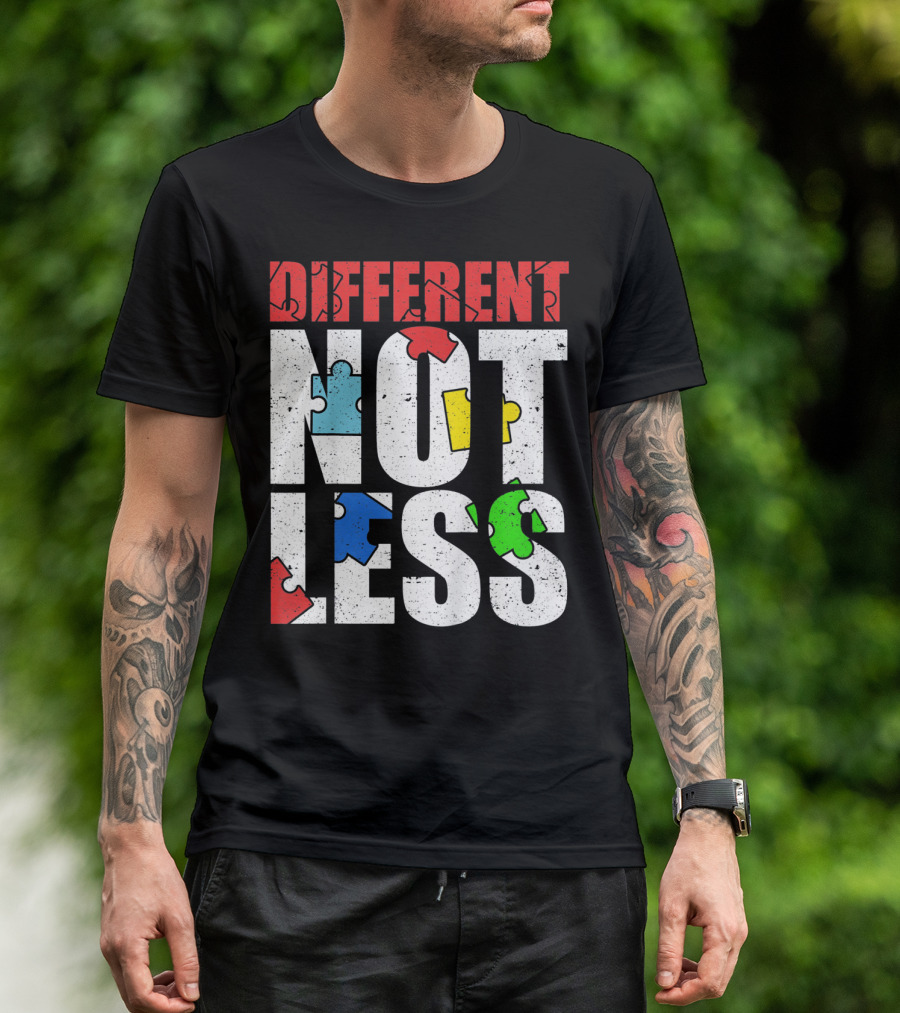 Kids Autism Awareness Different Not Less Puzzle Pieces T-Shirt