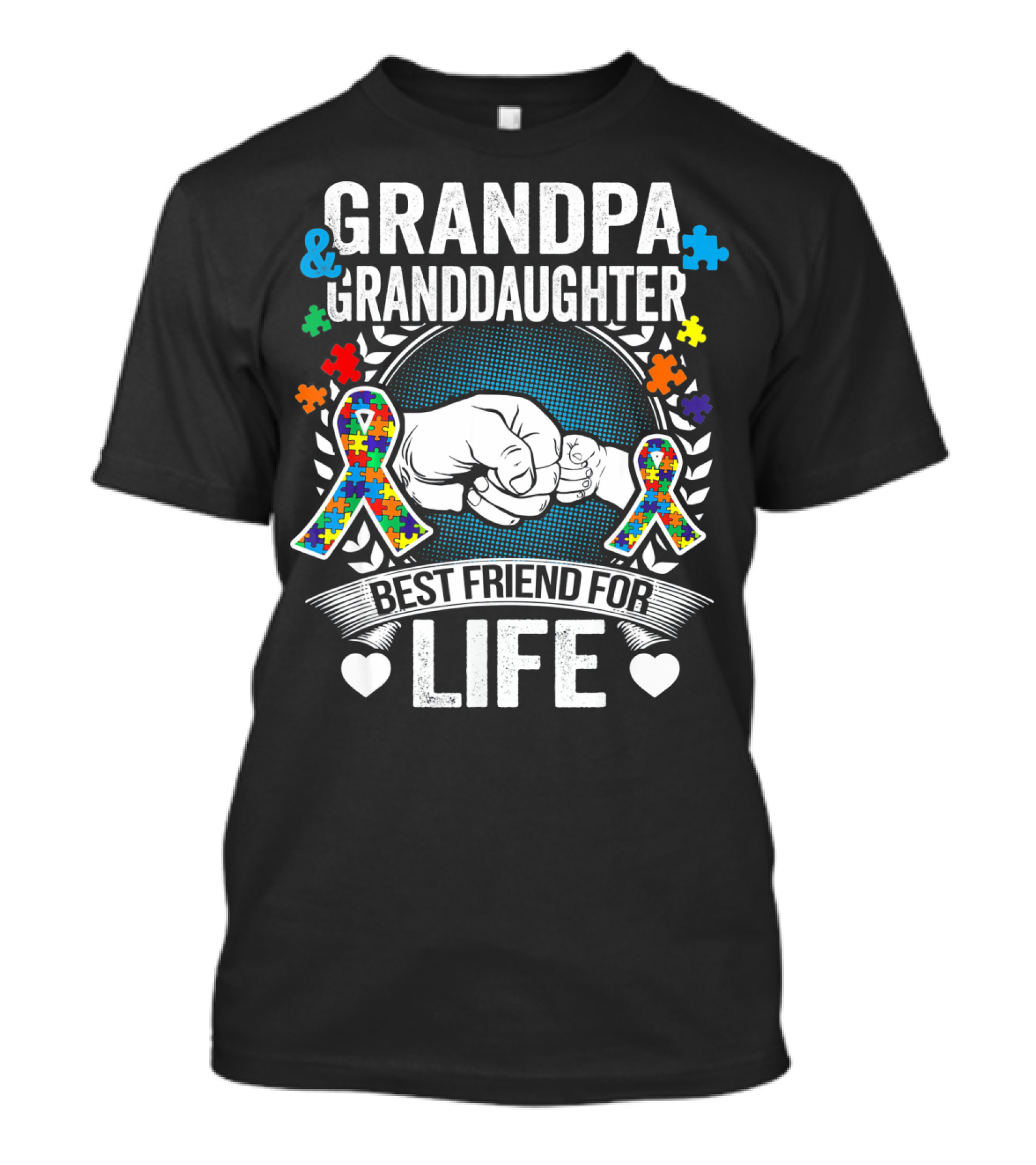 Grandpa And Granddaughter Best Friend For Life Autism Awareness Puzzle T-Shirt