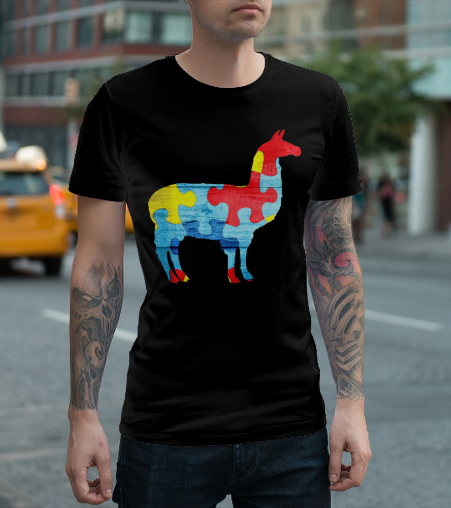 Autism Awareness Puzzle Llama Multicolor T-Shirt