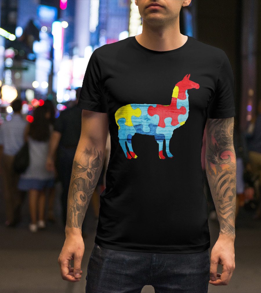 Autism Awareness Puzzle Llama Multicolor T-Shirt