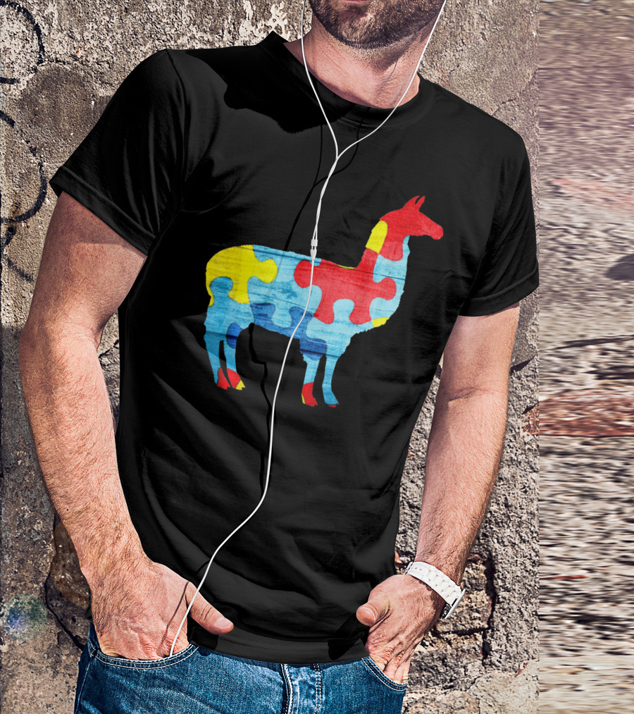 Autism Awareness Puzzle Llama Multicolor T-Shirt