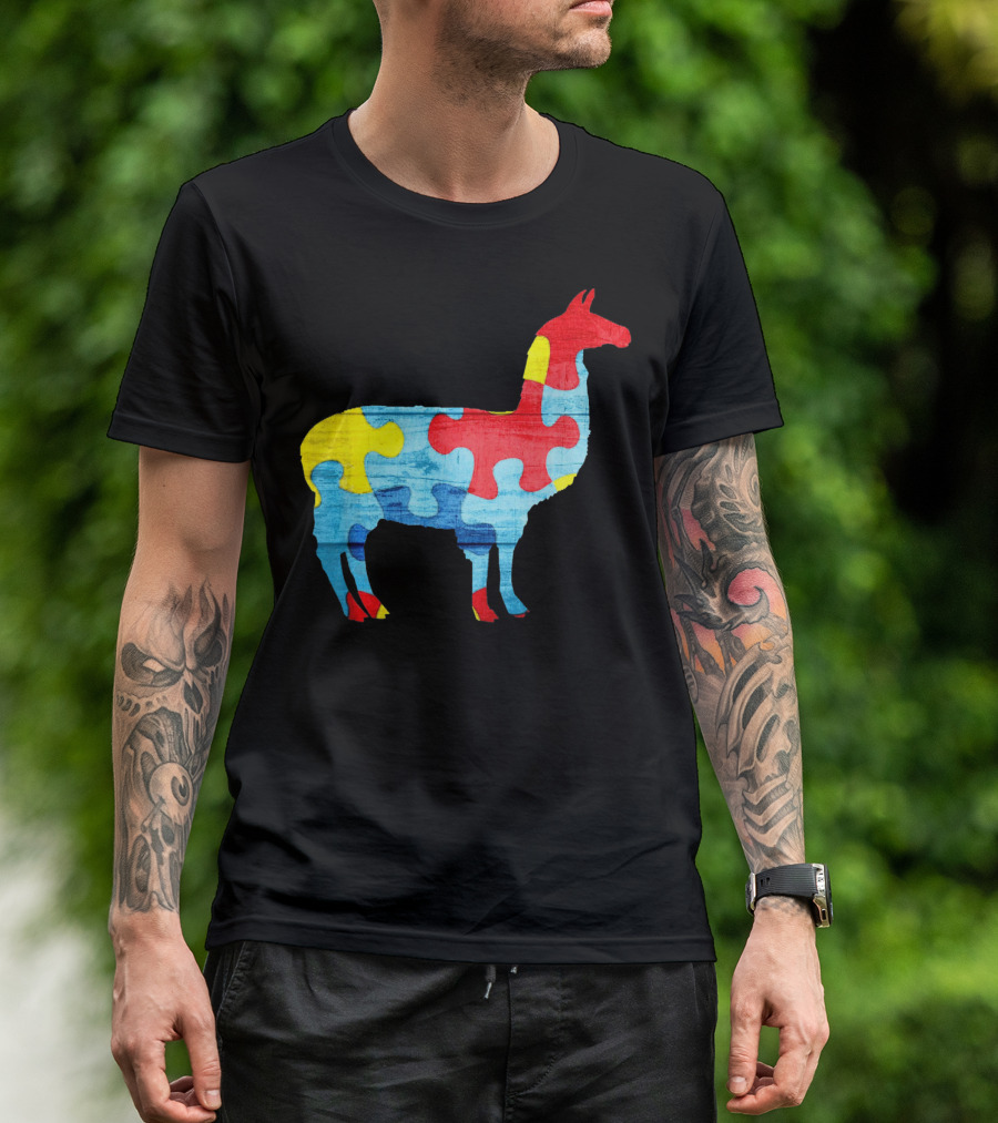 Autism Awareness Puzzle Llama Multicolor T-Shirt