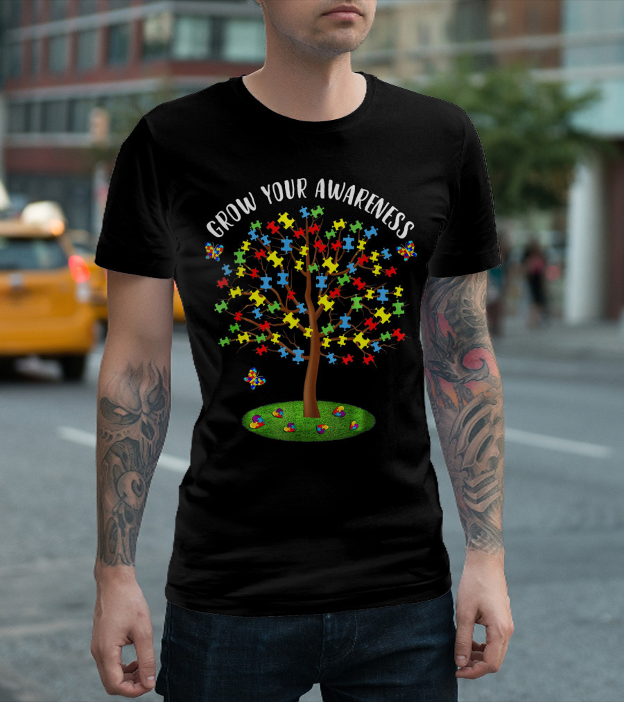 Grow Your Autism Awareness Tree with Puzzle Pieces and Butterflies T-Shirt