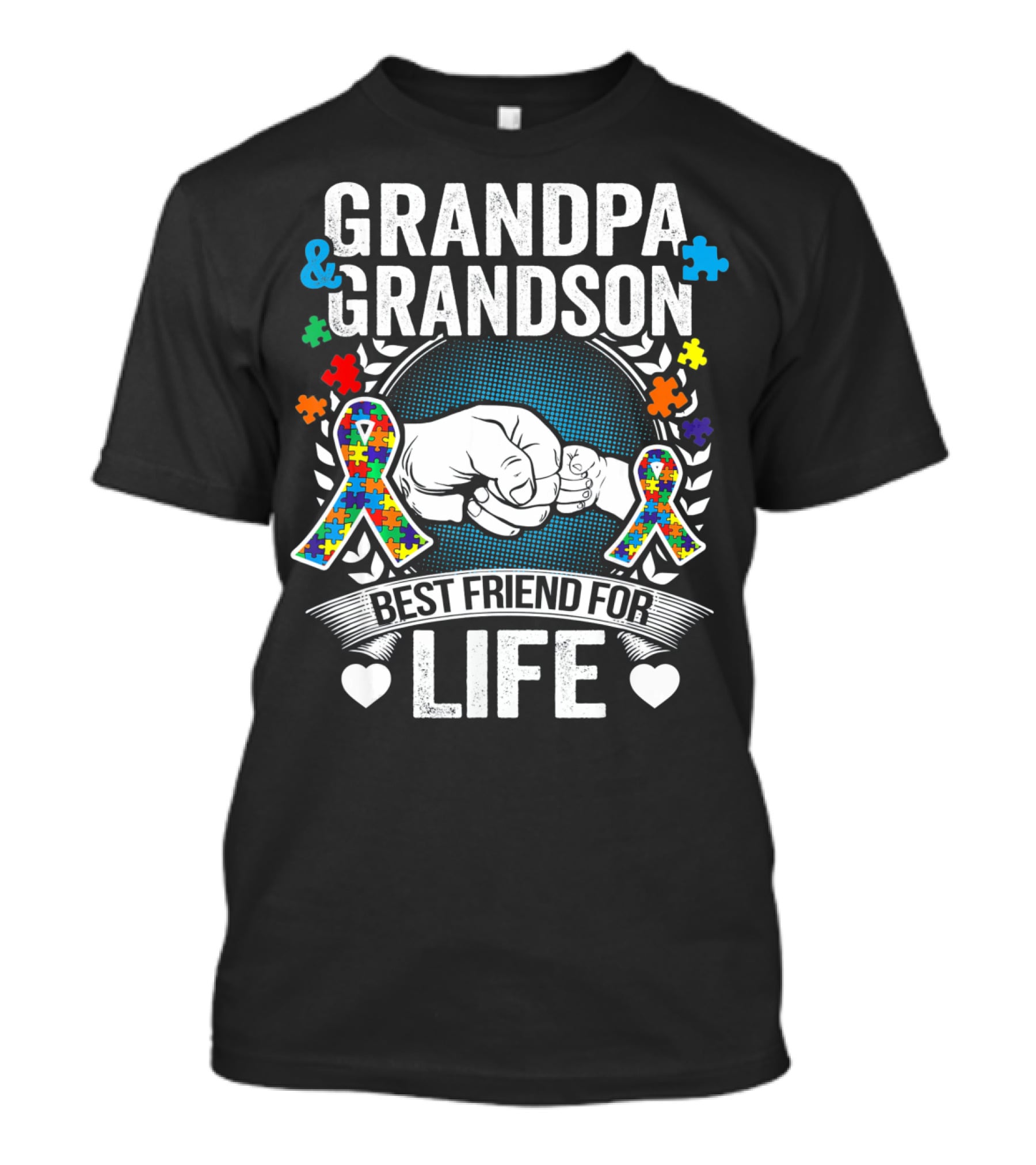 Grandpa And Grandson Best Friend For Life Autism Awareness Fist Bump Puzzle T-Shirt