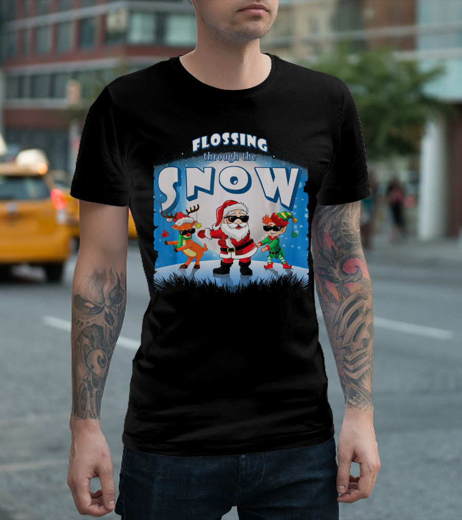Flossing Through the Snow Santa Elf Reindeer T-Shirt
