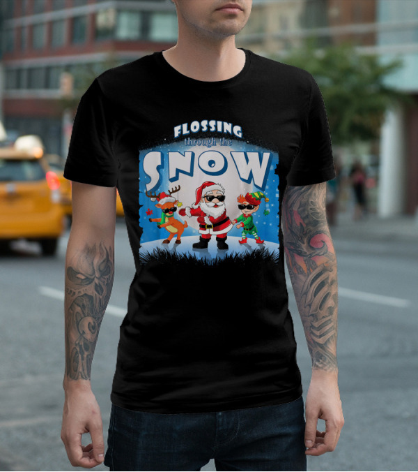 Flossing Through The Snow Santa Elf Reindeer T-Shirt