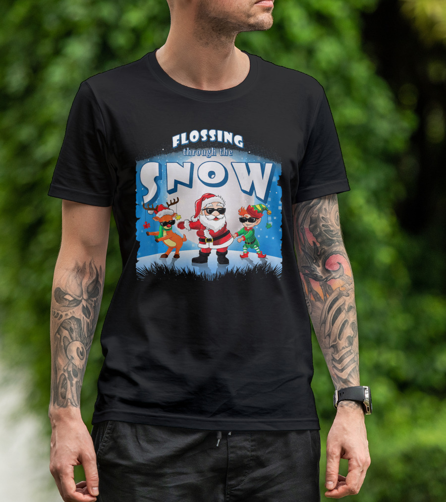 Flossing Through The Snow Santa Elf Reindeer T-Shirt