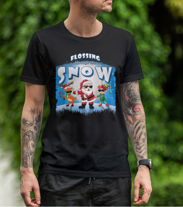 Flossing Through The Snow Santa Elf Reindeer T-Shirt