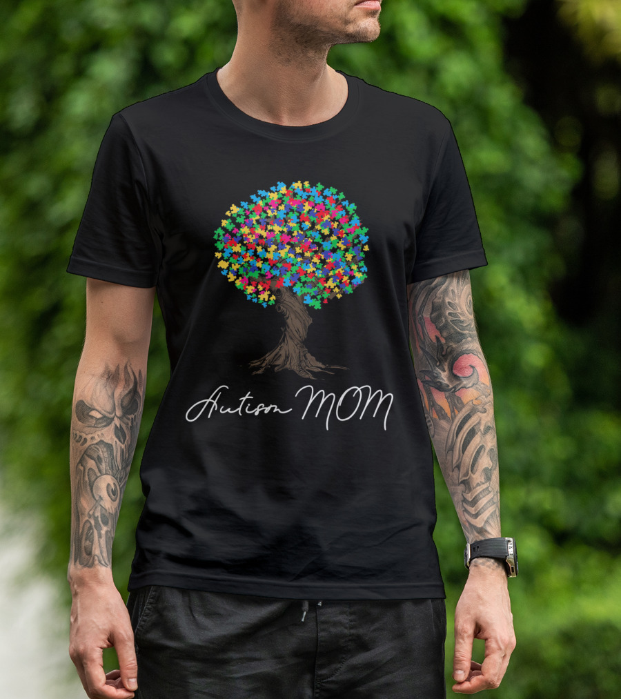 Autism Awareness Mom Puzzle Tree T-Shirt