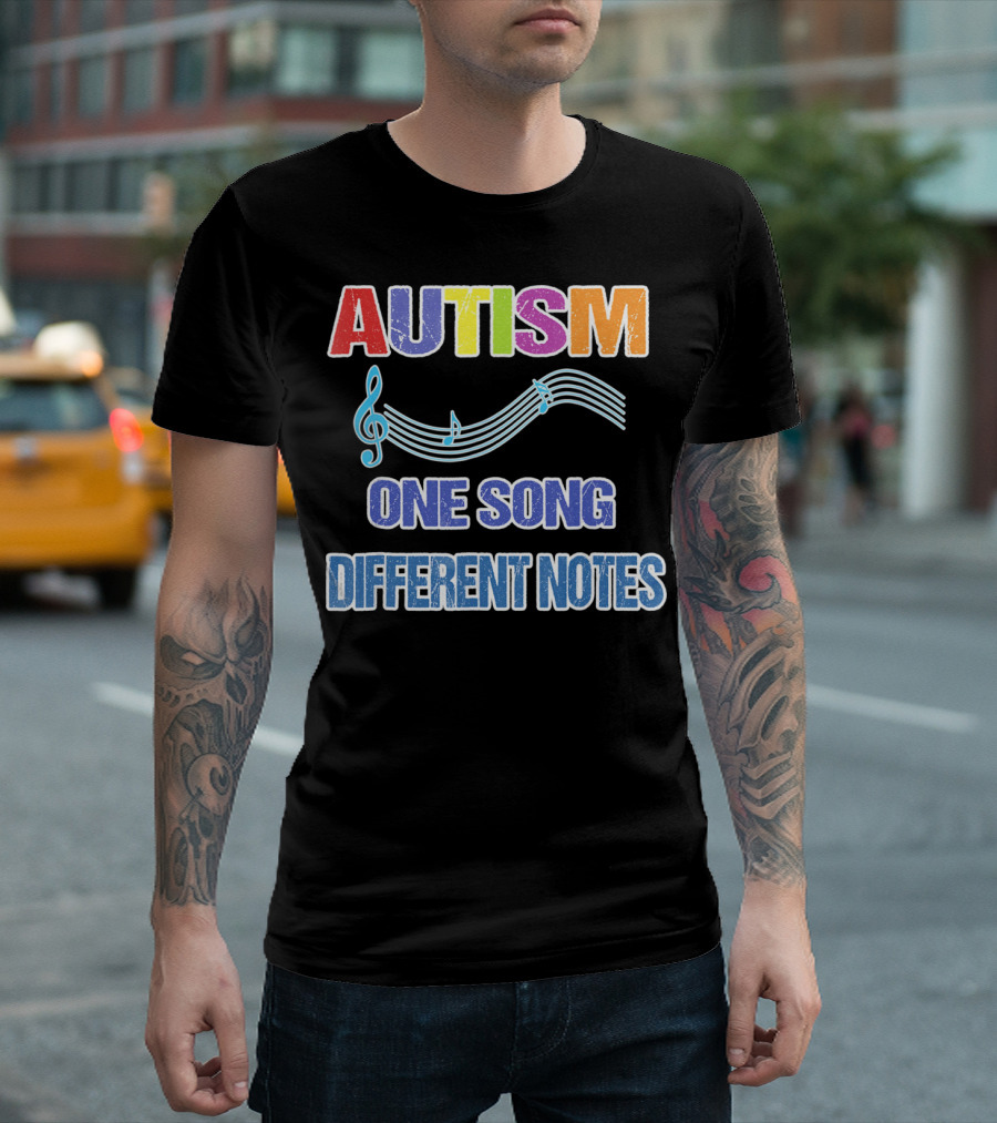Autism One Song Different Notes Musical Clef T-Shirt