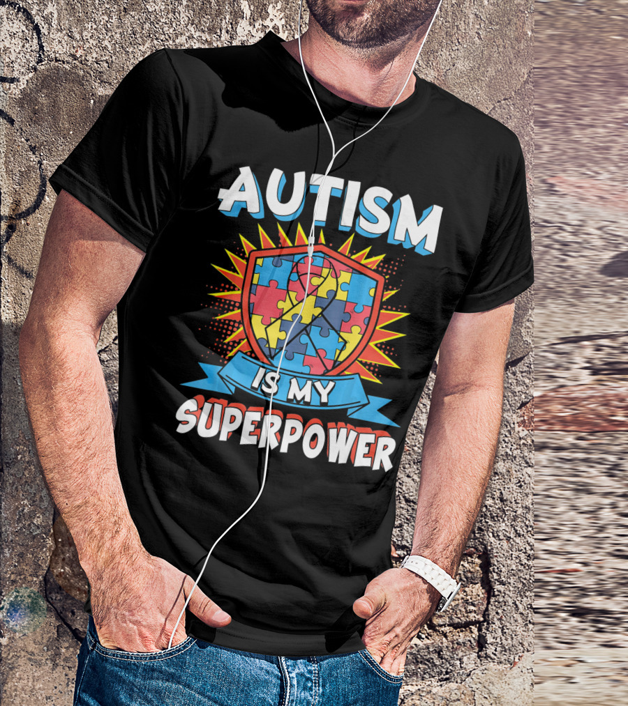 Autism Is My Superpower Puzzle Shield T-Shirt