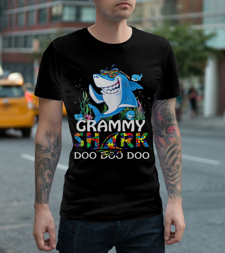 Grammy Shark Autism Awareness Doo Doo Doo T-Shirt
