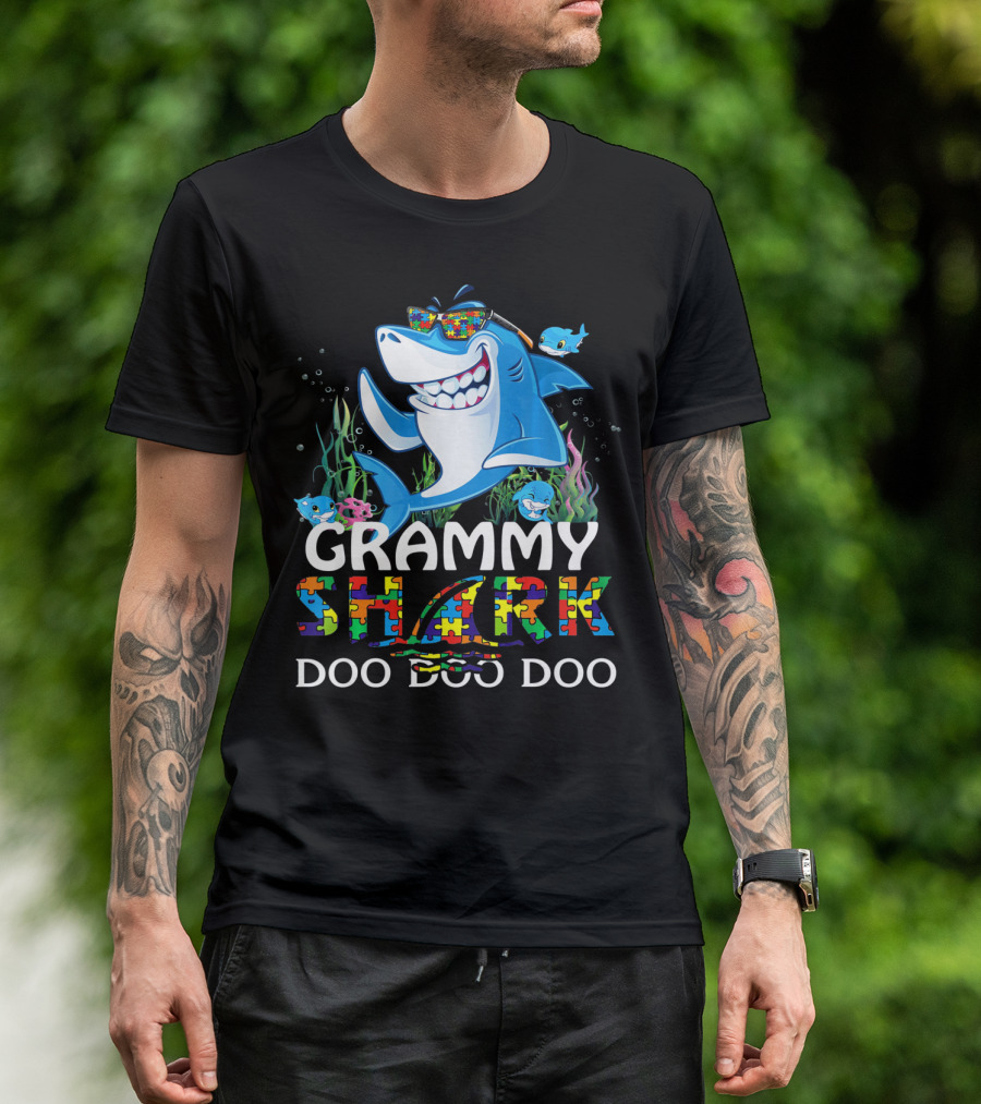 Grammy Shark Autism Awareness Doo Doo Doo T-Shirt