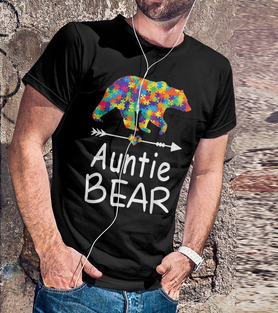 Auntie Bear Puzzle Pattern Autism Awareness Family T-Shirt