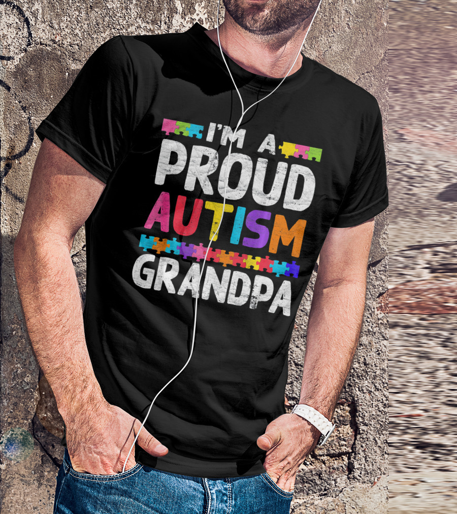 Proud Autism Grandpa Puzzle Pieces T-Shirt