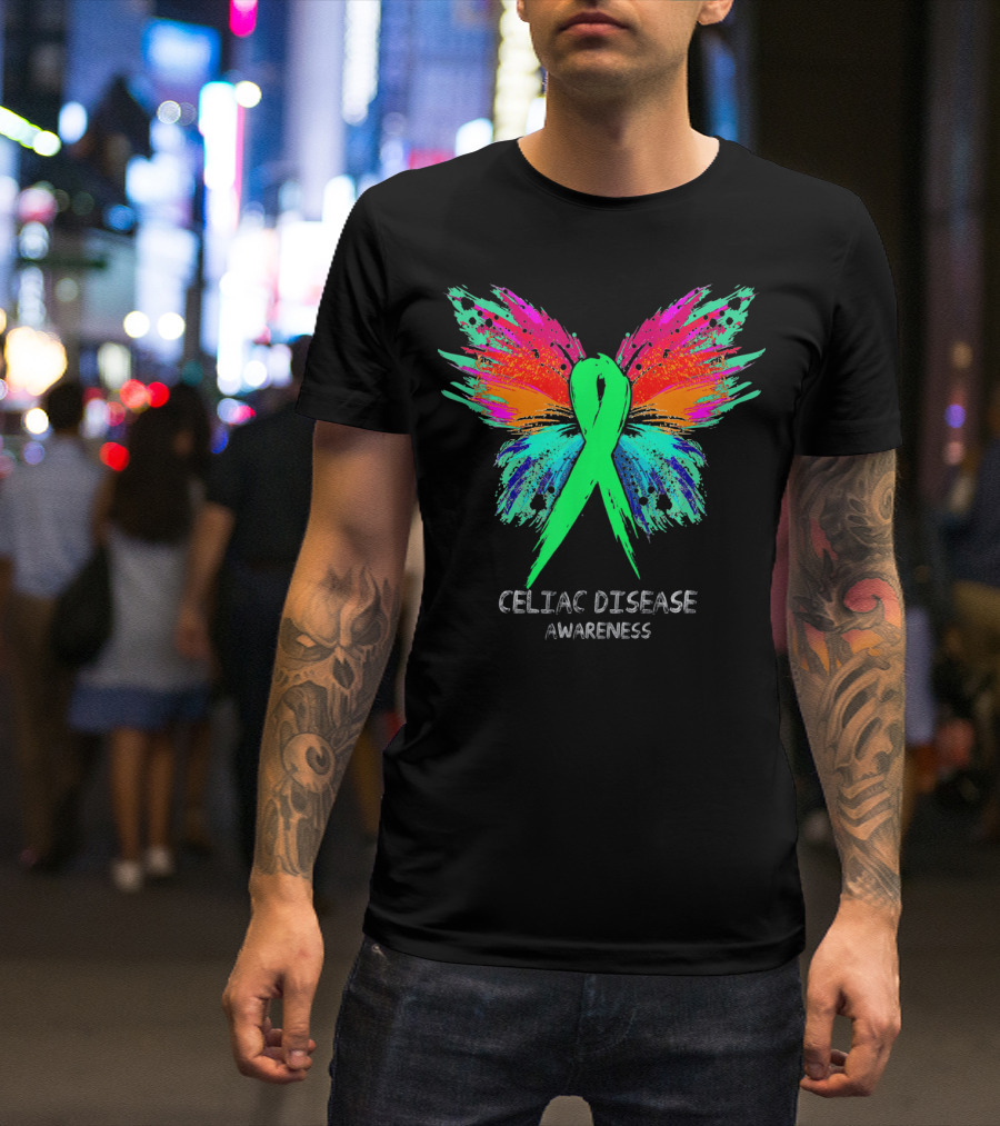 CELIAC DISEASE Awareness Ribbon Butterfly Colorful Wings T-Shirt