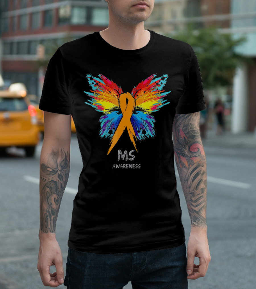 MS Awareness Butterfly Ribbon Colorful Wings T-Shirt