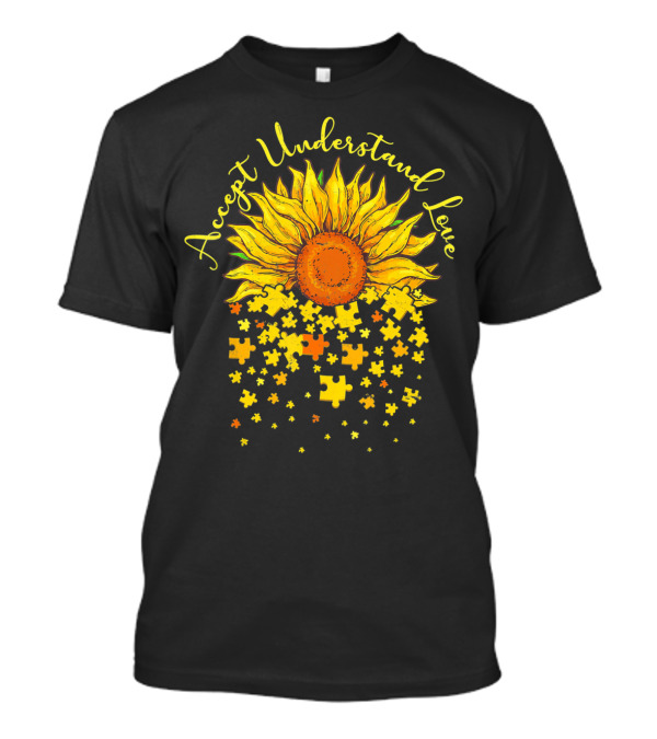 Accept Understand Love Sunflower Autism Awareness Puzzle Pieces T-Shirt
