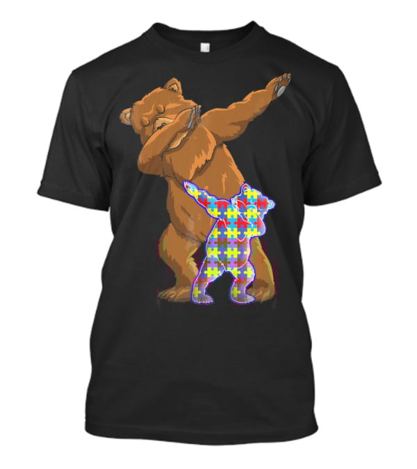 Dabbing Mama Bear With Autism Puzzle Pattern Cub T-Shirt