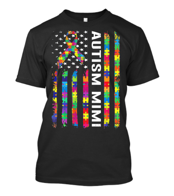 Autism Mimi Puzzle Ribbon American Flag T-Shirt