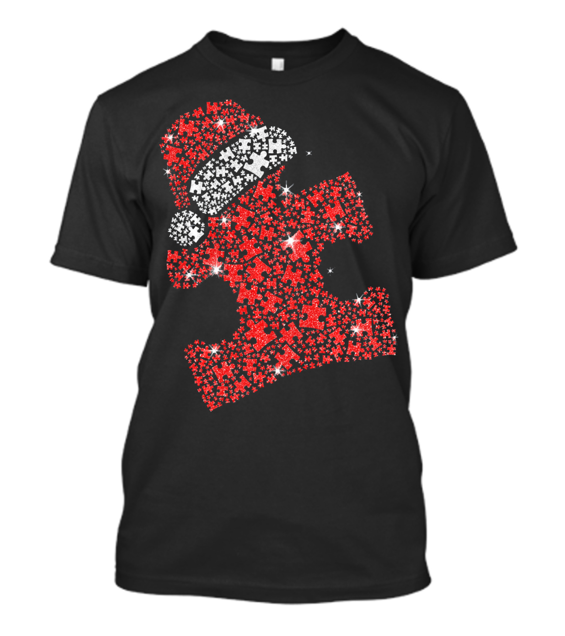 Puzzle Pieces Santa Hat Autism Awareness T-Shirt