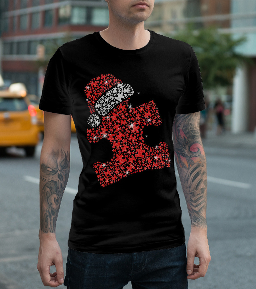 Puzzle Pieces Santa Hat Autism Awareness T-Shirt