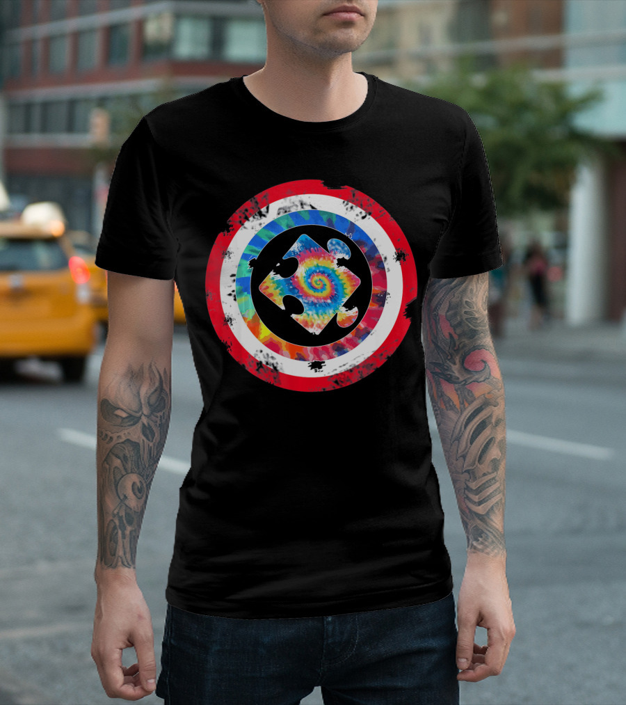 Tie Dye Captain Puzzle Autism Awareness Spiral T-Shirt