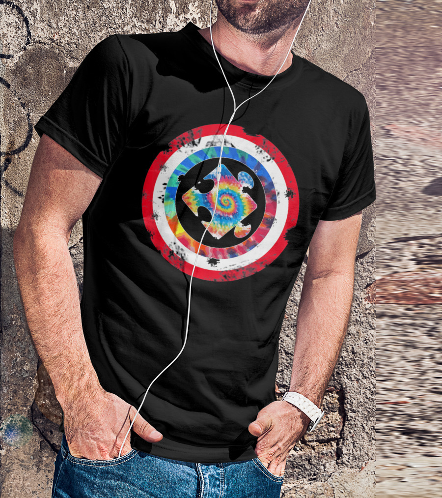 Tie Dye Captain Puzzle Autism Awareness Spiral T-Shirt