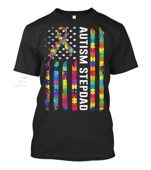 Autism Stepdad American Flag Puzzle T-Shirt