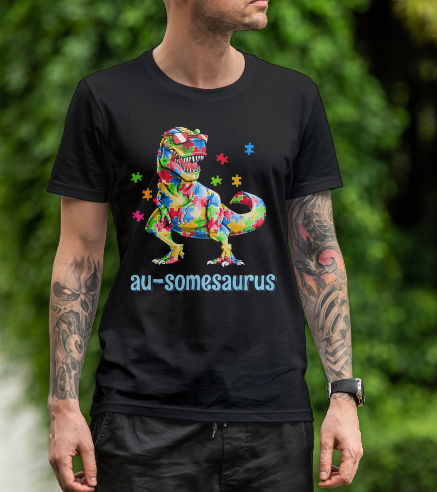 Au-somesaurus Dinosaur Autism Awareness Puzzle T-Shirt
