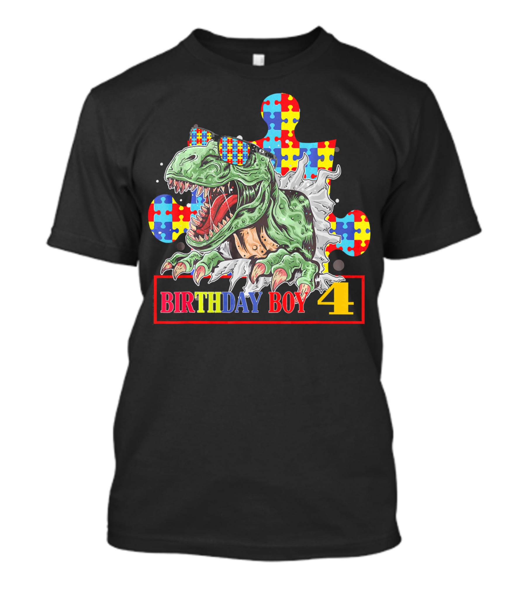 T Rex Birthday Boy 4 Autism Awareness T-Shirt