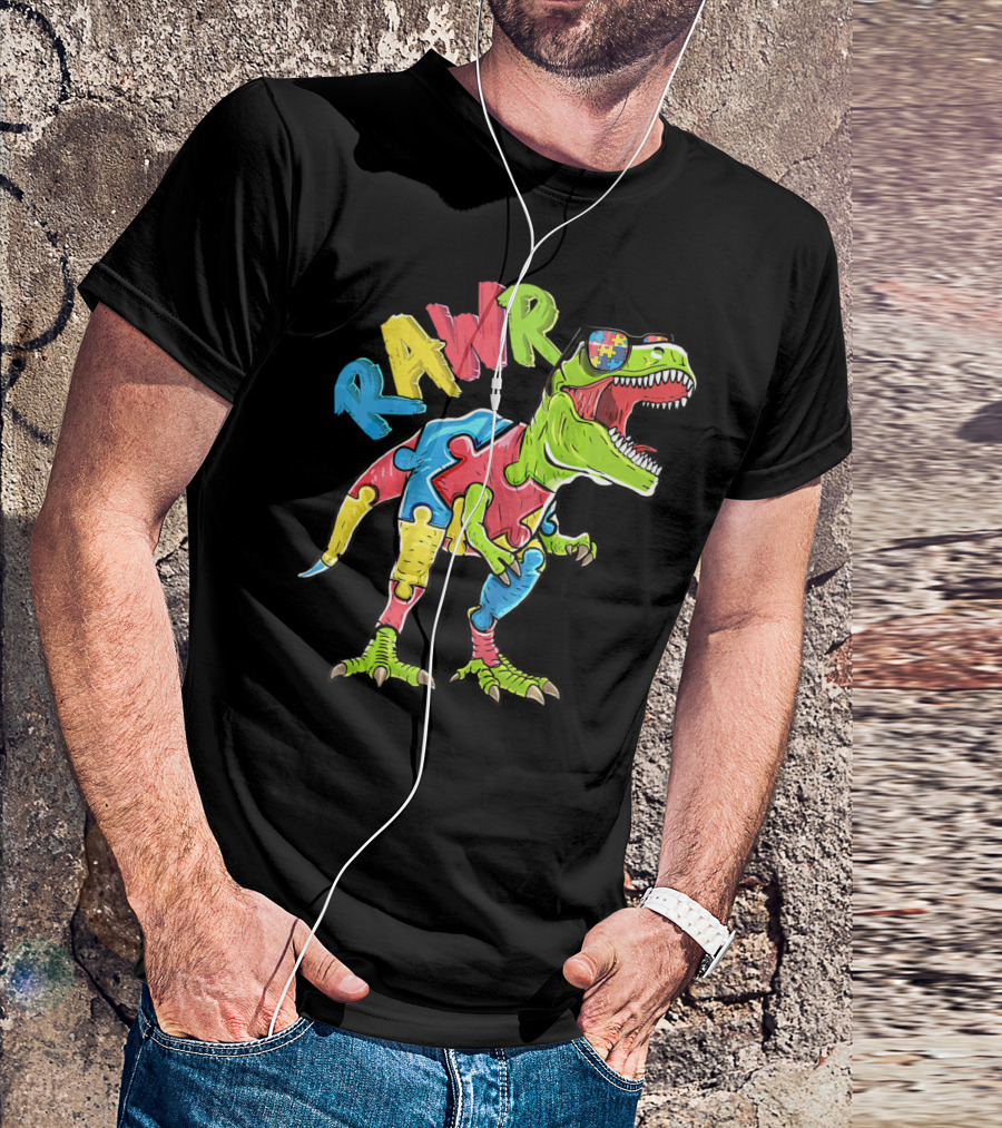 RAWR Rex Dinosaur Autism Awareness Puzzle Piece T-Shirt