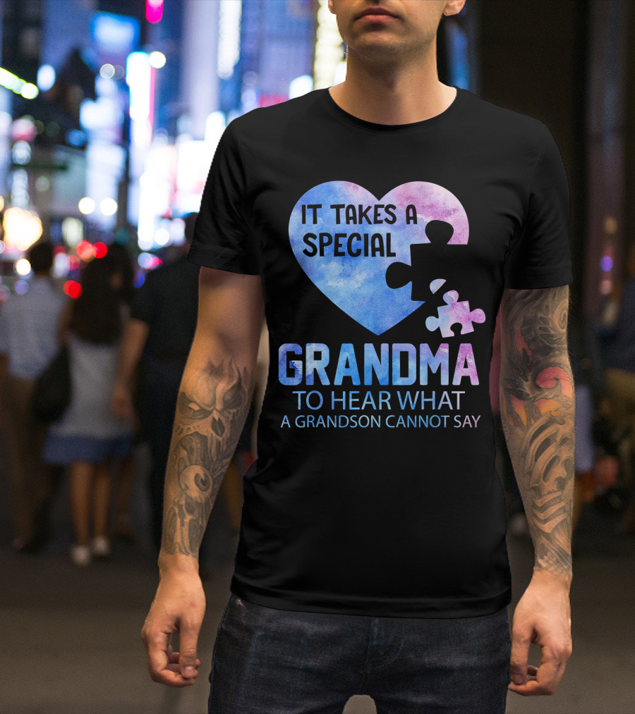 It Takes A Special Grandma To Hear What A Grandson Cannot Say Heart Puzzle Valentine T-Shirt