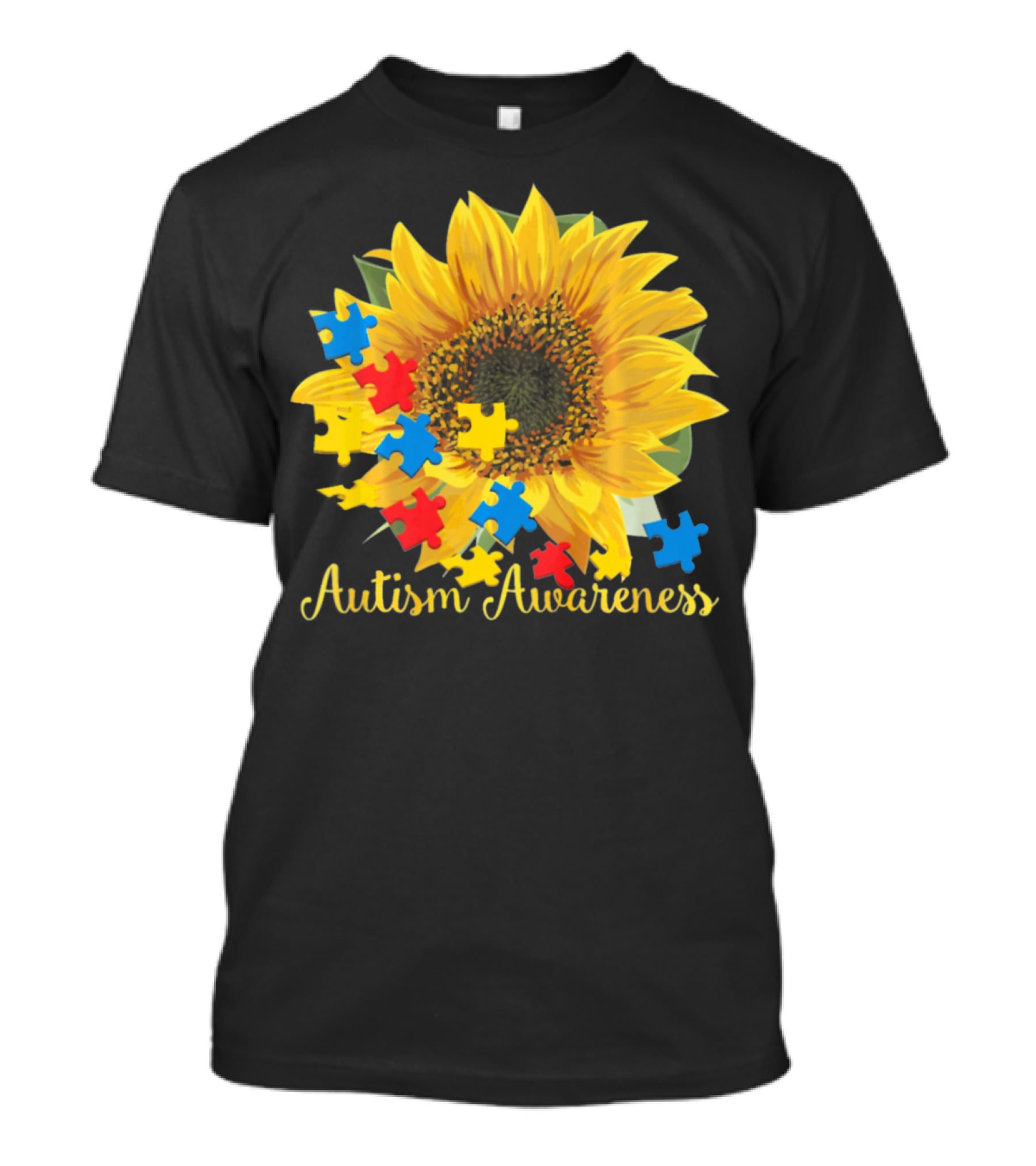 Autism Awareness Sunflower With Puzzle Pieces T-Shirt