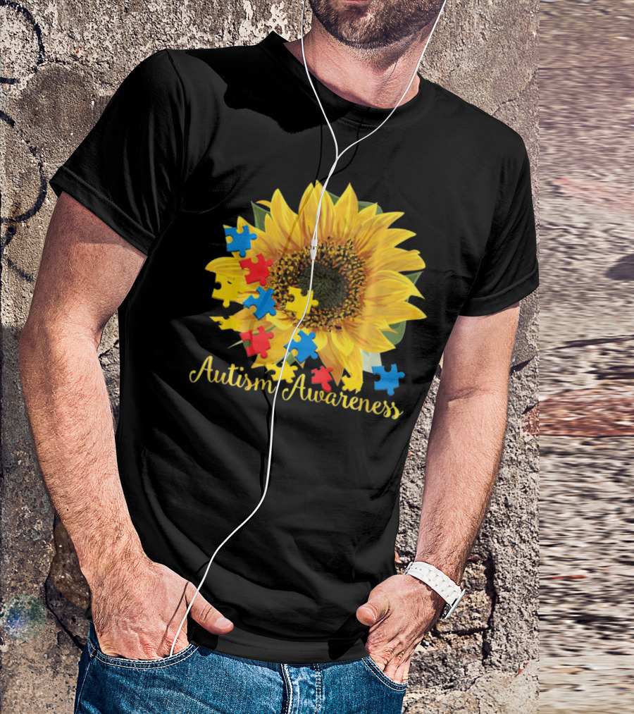 Autism Awareness Sunflower With Puzzle Pieces T-Shirt