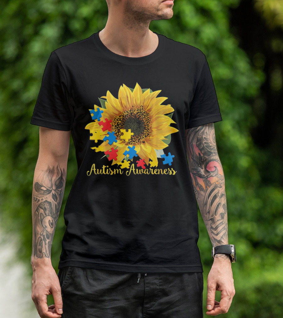 Autism Awareness Sunflower With Puzzle Pieces T-Shirt