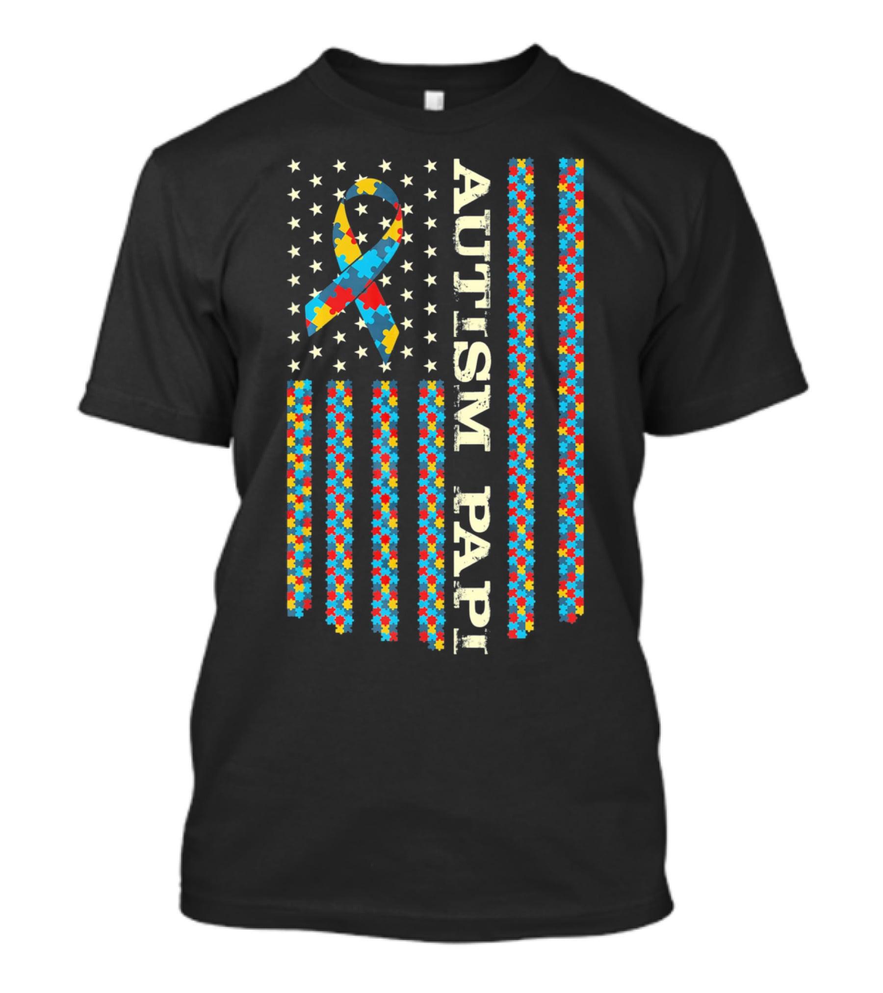 Autism Awareness Proud Autism Papi With Puzzle Ribbon T-Shirt