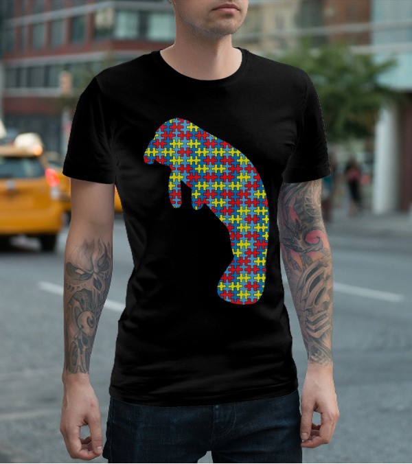 Manatee Autism Awareness Puzzle Pattern Kids Dugong T-Shirt