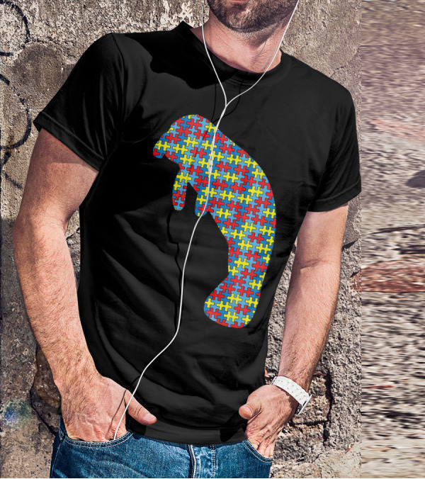 Manatee Autism Awareness Puzzle Pattern Kids Dugong T-Shirt