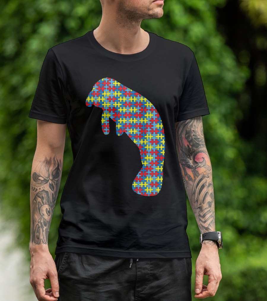 Manatee Autism Awareness Puzzle Pattern Kids Dugong T-Shirt