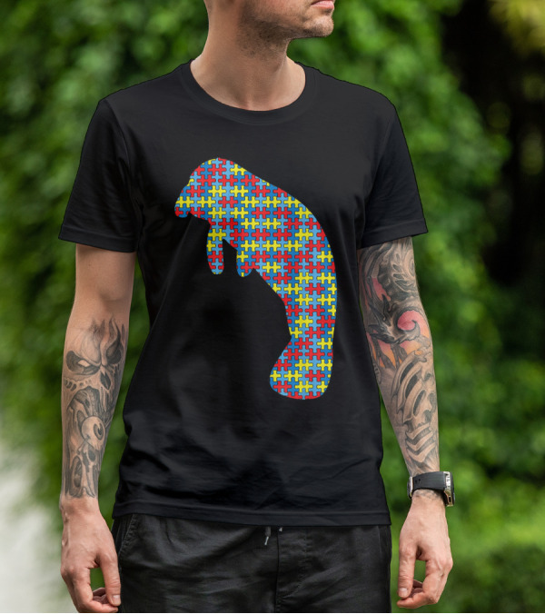 Manatee Autism Awareness Puzzle Pattern Kids Dugong T-Shirt