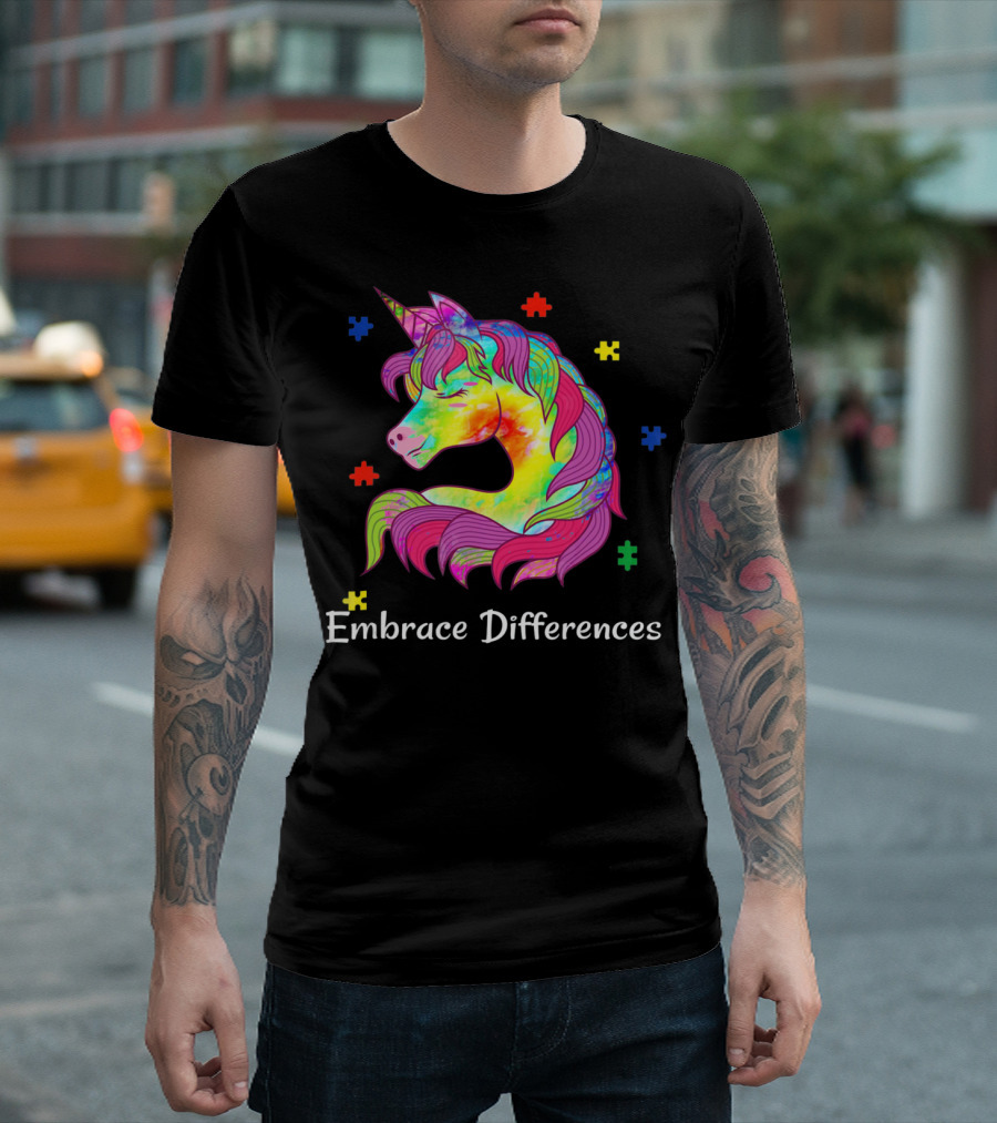 Embrace Differences Unicorn Autism Puzzle Pieces T-Shirt
