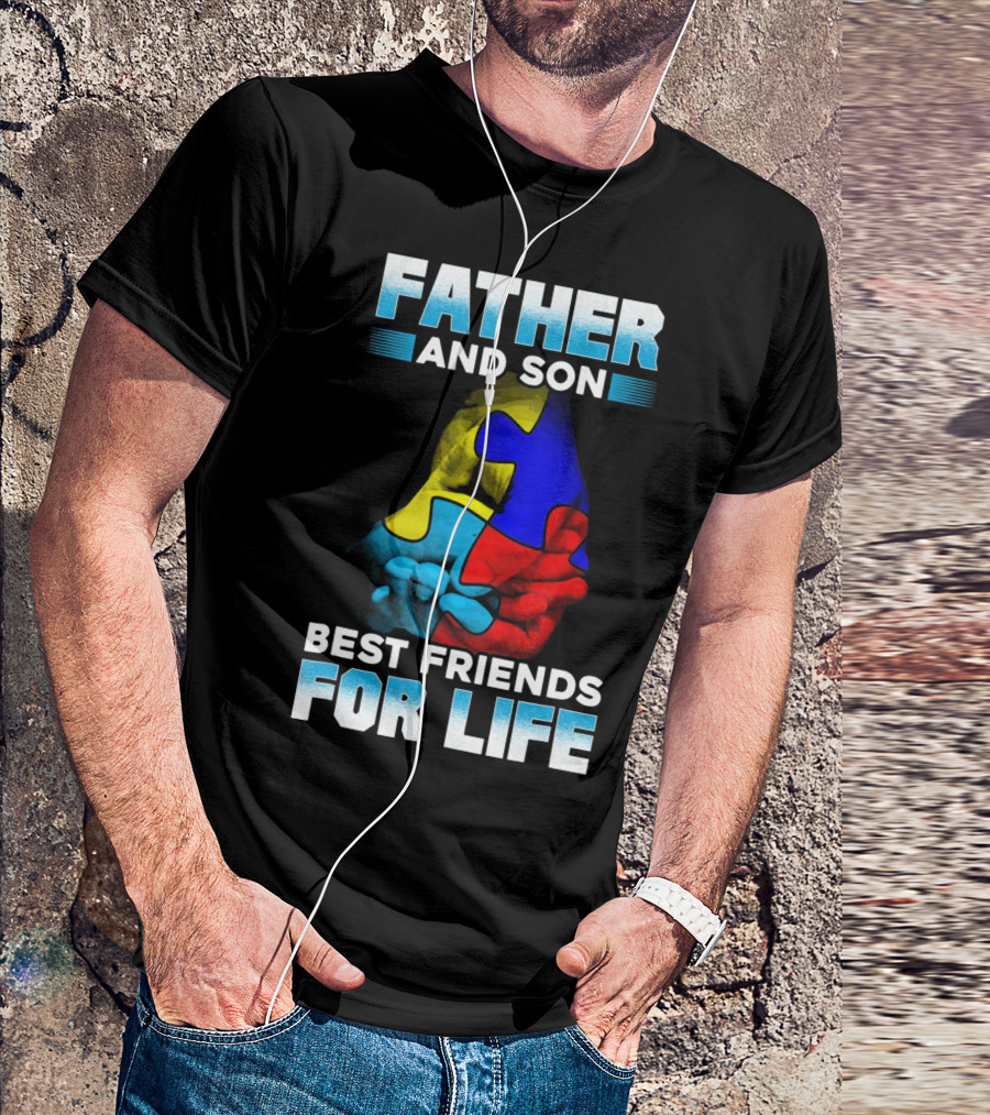 Father And Son Best Friends For Life Puzzle Autism Awareness T-Shirt
