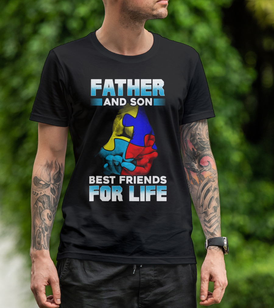 Father And Son Best Friends For Life Puzzle Autism Awareness T-Shirt