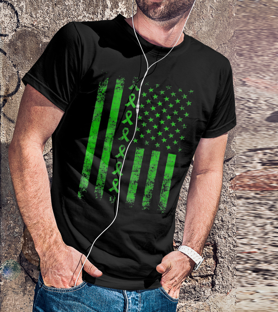 Green Ribbon US Flag Cerebral Palsy Awareness T-Shirt