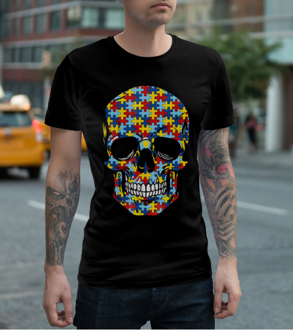 Skull Puzzle Pattern Autism Awareness T-Shirt