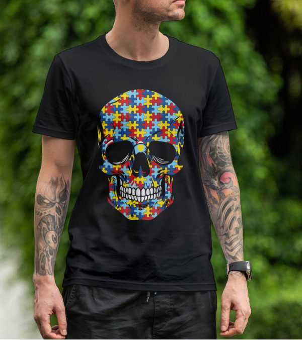 Skull Puzzle Pattern Autism Awareness T-Shirt