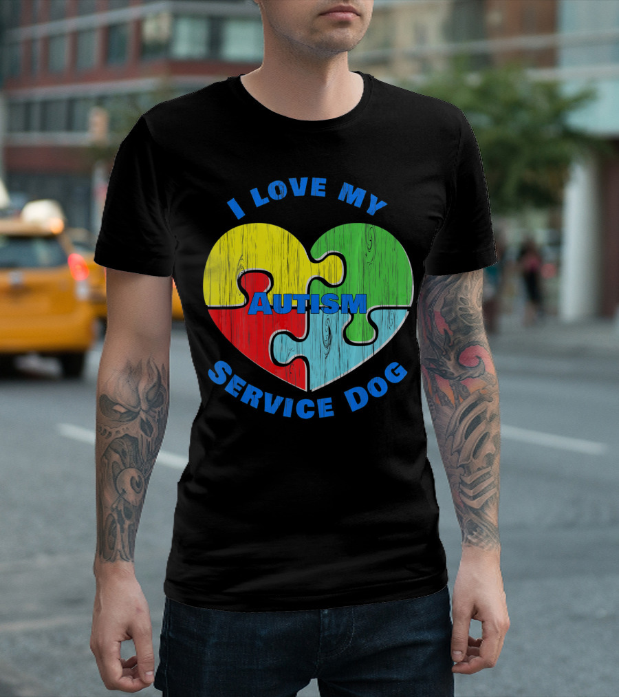 I Love My Autism Service Dog Puzzle Heart T-Shirt